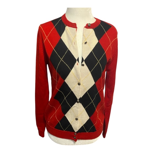 Tabi Merino Wool Retro Preppy Argyle coat of arms button up cardigan. Sz S - Picture 7 of 16